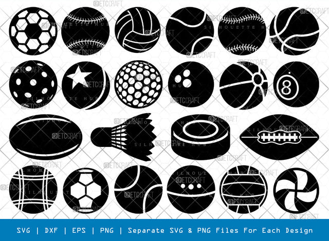 Sports Ball SVG, Ball Silhouette, Tennis Svg, Pickleball Svg, Volleyball Svg, Basketball Svg, Golf Svg, Soccer Svg, Rugby Svg, Ball Bundle SVG ETC Craft 