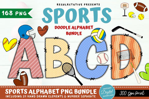 Sports Doodle Alphabet Bundle Font Regulrcrative 