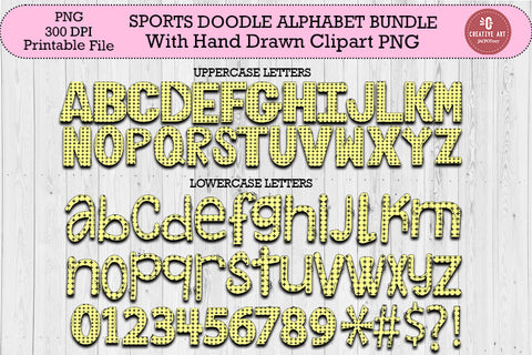Sports Doodle Alphabet Bundle with Hand Drawn Clipart PNG Sublimation jacpot007 