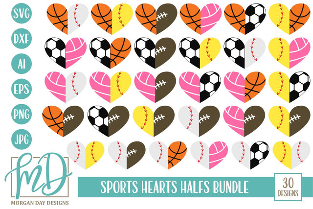 Sports Half Hearts Bundle SVG Morgan Day Designs