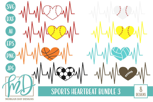 Sports Heartbeat Bundle 3 SVG Morgan Day Designs