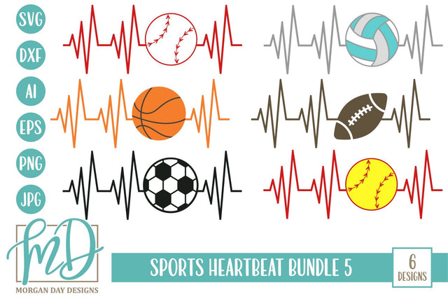 Sports Heartbeat Bundle 5 SVG Morgan Day Designs