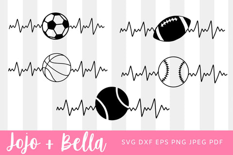 Sports Heartbeat SVG Bundle, Football Svg, Tennis Svg, Basketball Svg, Mascot Svg files for Cricut and Silhouette SVG Jojo&Bella 