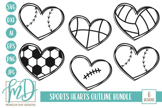 Sports Hearts Outline Bundle SVG Morgan Day Designs