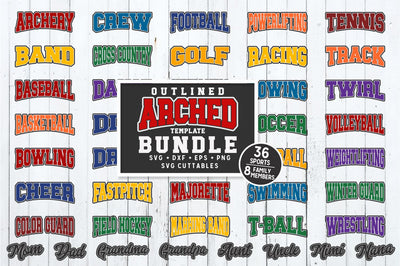 Sports Outlined Arched Template Bundle svg - Cut Files - svg - eps - dxf - png - Silhouette - Cricut - Cut File - Digital Download SVG Svg Cuttables 