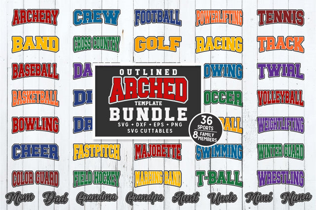 Sports Outlined Arched Template Bundle svg - Cut Files - svg - eps - dxf - png - Silhouette - Cricut - Cut File - Digital Download SVG Svg Cuttables 