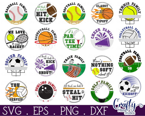 Sports Svg Bundle | Sports Round Sign Svg SVG Crafty Mama Studios 