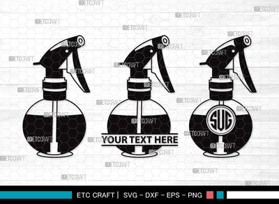 Spray Bottle Monogram SVG Cut File | Purfume Bottle Svg | Barber Tool Svg | Water Spray Svg | Spray Cleaner Svg | Hand Spray Svg | Comb Clipart SVG ETC Craft 
