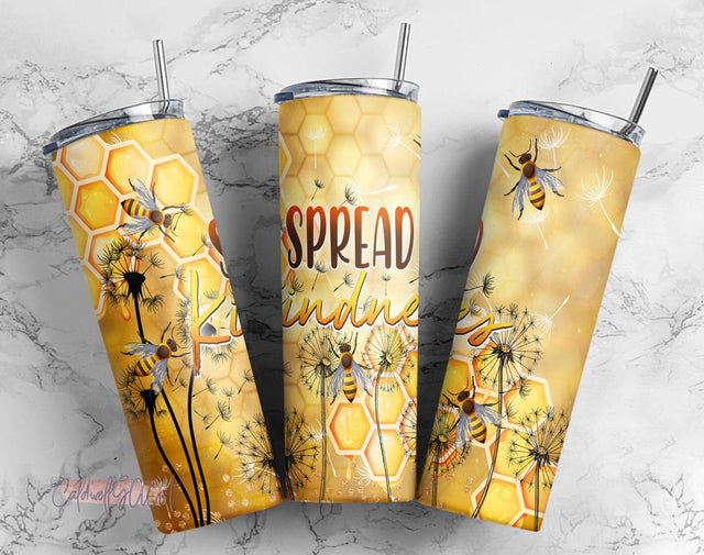 Spread Kindness - 20 oz skinny tumbler designs, Inspirational Bee - Tumbler wrap png, Dandelion - Sublimation Design, Digital Download - PNG Sublimation CaldwellArt 