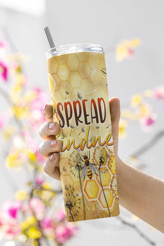 Spread Kindness - 20 oz skinny tumbler designs, Inspirational Bee - Tumbler wrap png, Dandelion - Sublimation Design, Digital Download - PNG Sublimation CaldwellArt 