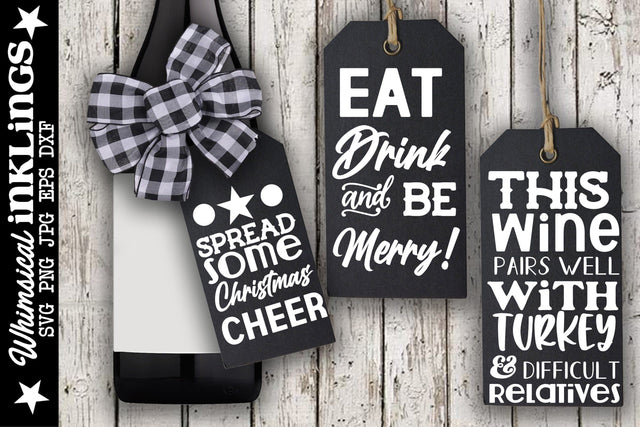 Spread Some Christmas Cheer Wine Tag Set SVG Whimsical Inklings 