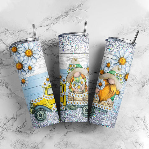 Spring 20oz Skinny Tumbler PNG Sublimation Design, Daisies And Gnomes PNG Digital Download Sublimation CaldwellArt 