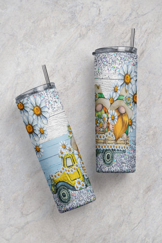 Spring 20oz Skinny Tumbler PNG Sublimation Design, Daisies And Gnomes PNG Digital Download Sublimation CaldwellArt 