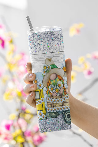 Spring 20oz Skinny Tumbler PNG Sublimation Design, Daisies And Gnomes PNG Digital Download Sublimation CaldwellArt 