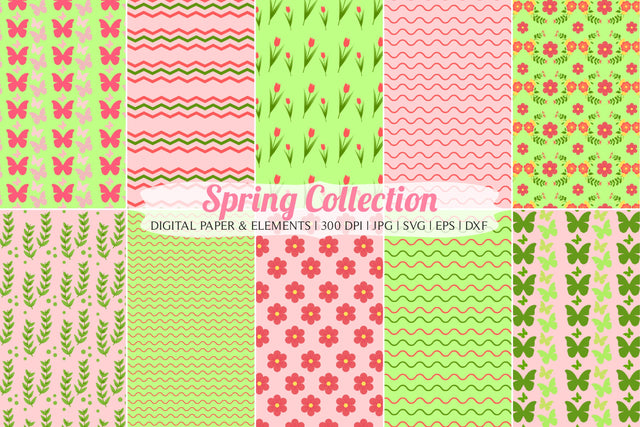 Spring Bundle Seamless Digital Paper & Vectors JPG SVG DXF EPS SVG TheCrafterDepot 