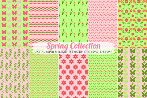 Spring Bundle Seamless Digital Paper & Vectors JPG SVG DXF EPS SVG TheCrafterDepot 