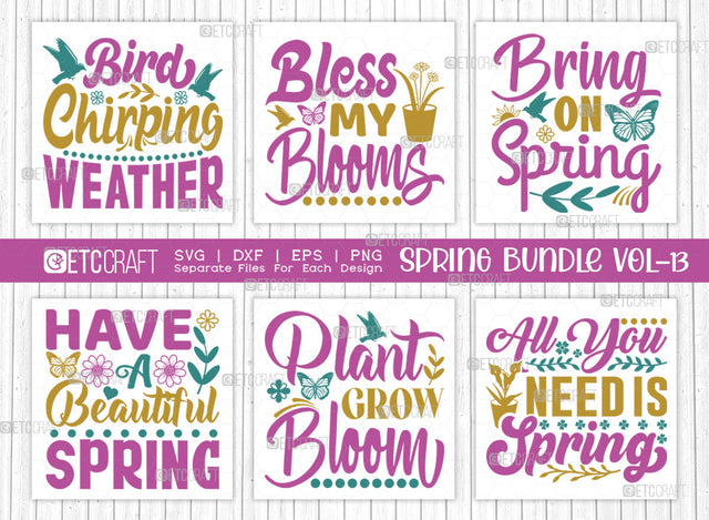 Spring Bundle Vol-13 | Bird Chirping Weather Svg | Bless My Blooms Svg | Bring On Spring Svg | Have A Beautiful Spring Svg | Spring Quote Design SVG ETC Craft 