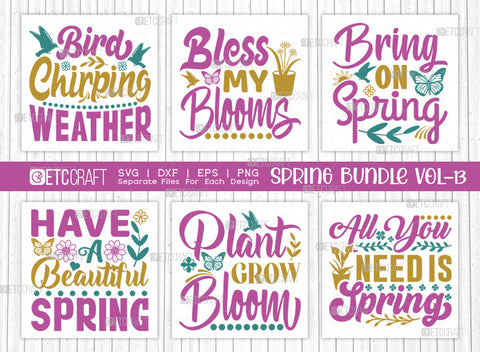 Spring Bundle Vol-13 | Bird Chirping Weather Svg | Bless My Blooms Svg | Bring On Spring Svg | Have A Beautiful Spring Svg | Spring Quote Design SVG ETC Craft 