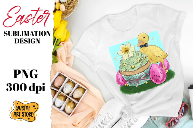 Spring cupcake and cute duck. Easter sublimation design PNG Sublimation Yustaf Art Store 