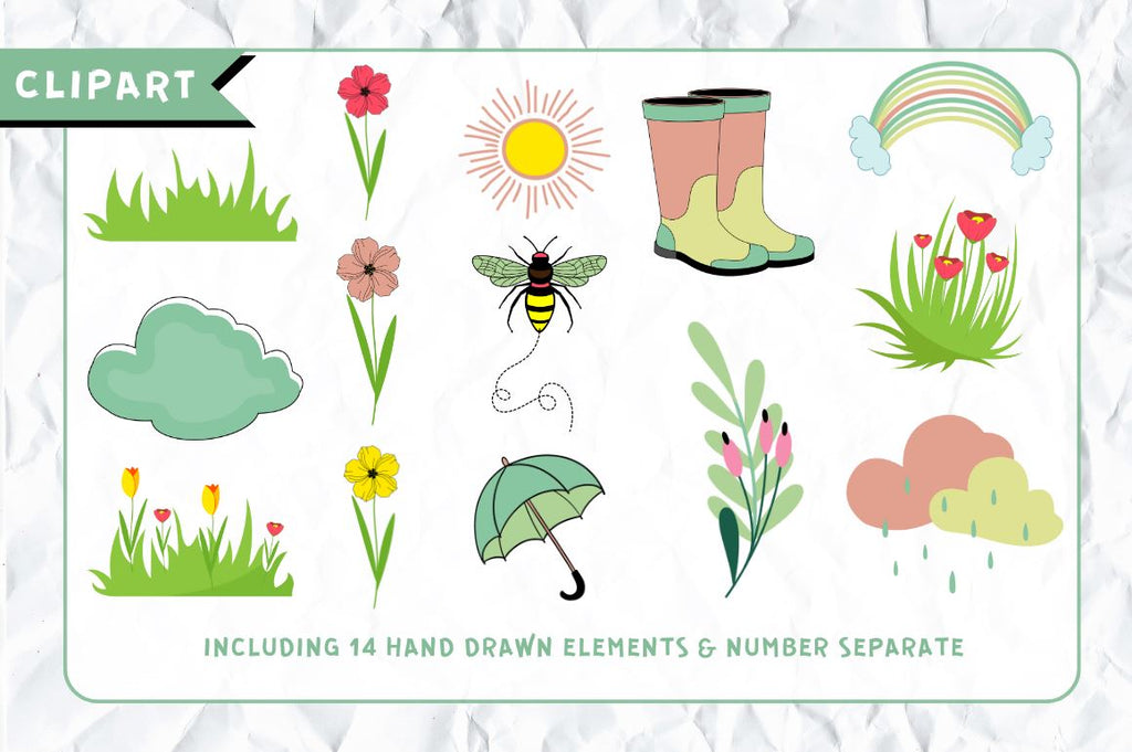 Spring Doodle Alphabet with Hand Drawn Numbers and Clipart - So Fontsy