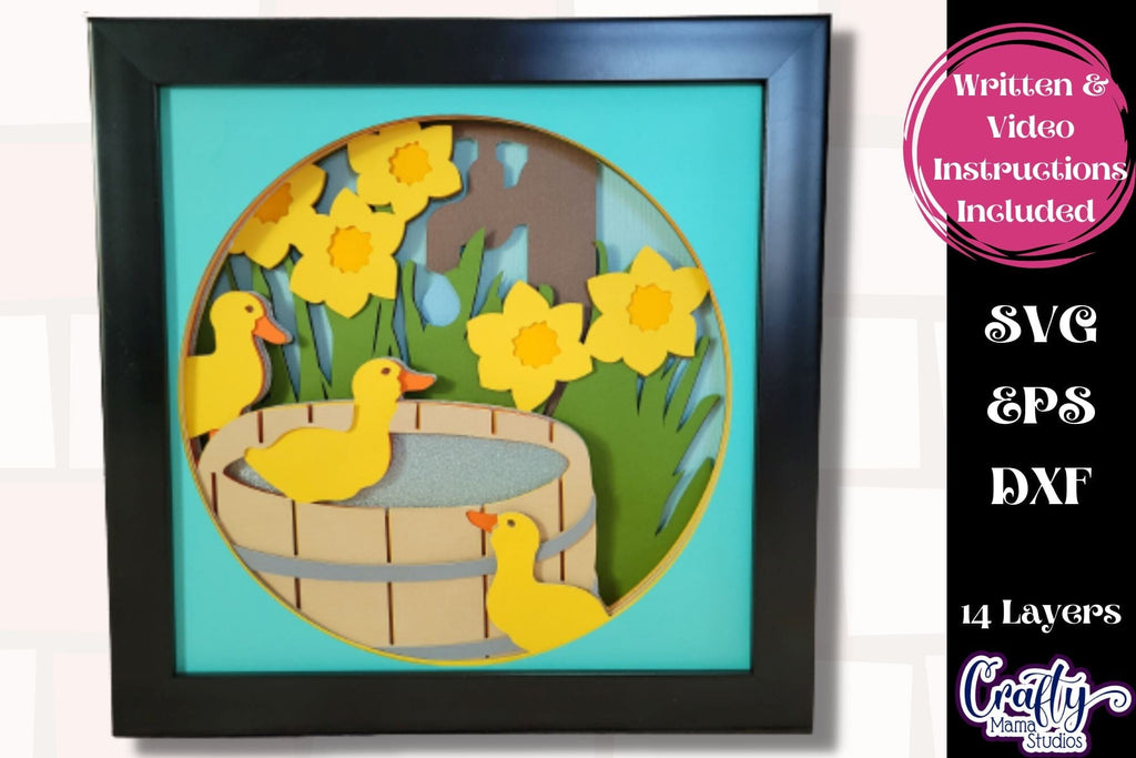 Spring Duck Svg Shadow Box, 3D Layered Ducklings Swimming - So Fontsy