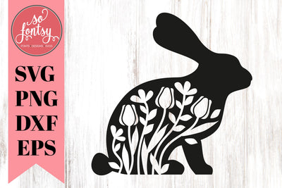 Spring Easter bunny silhouette SVG design with flowers SVG So Fontsy Design Shop 