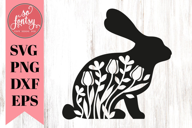 Spring Easter bunny silhouette SVG design with flowers SVG So Fontsy Design Shop 
