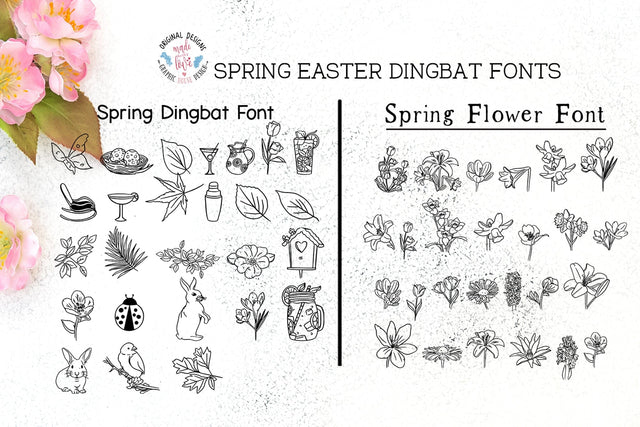 Spring Easter Flowers Dingbat Font Graphic House Design 