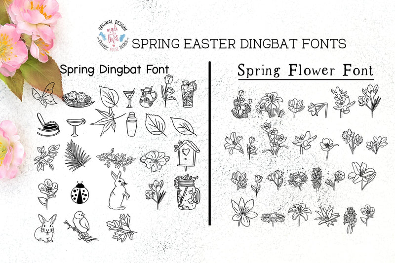 Spring Easter Flowers Dingbat Font Graphic House Design 