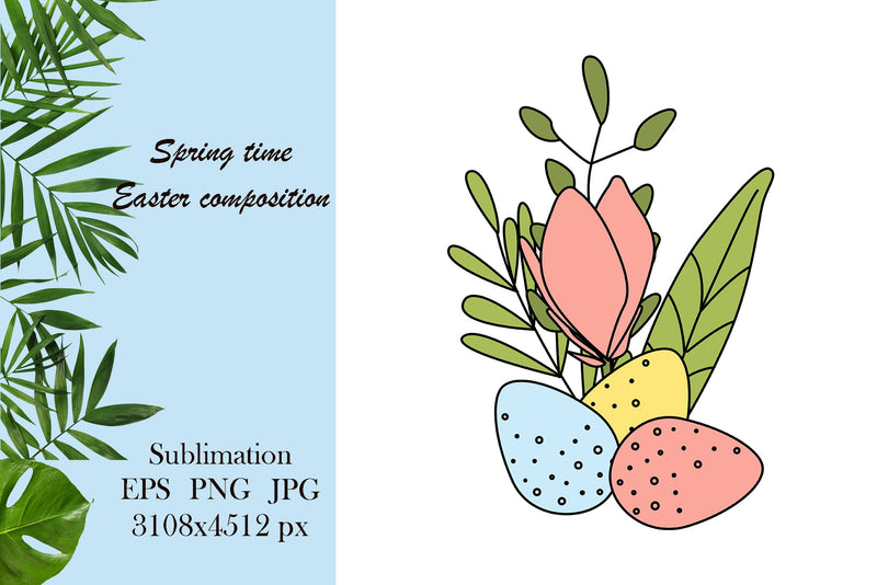 Spring Easter illustration - floral composition sublimation Sublimation LuckyTurtleArt 