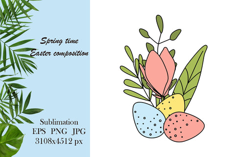 Spring Easter illustration - floral composition sublimation Sublimation LuckyTurtleArt 