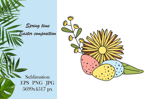 Spring easter illustration - floral composition sublimation Sublimation LuckyTurtleArt 