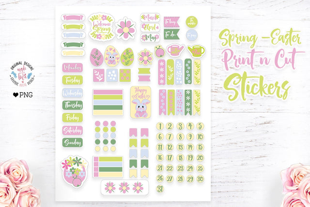 Spring Easter Planner Stickers 3D Paper Graphic House Design 
