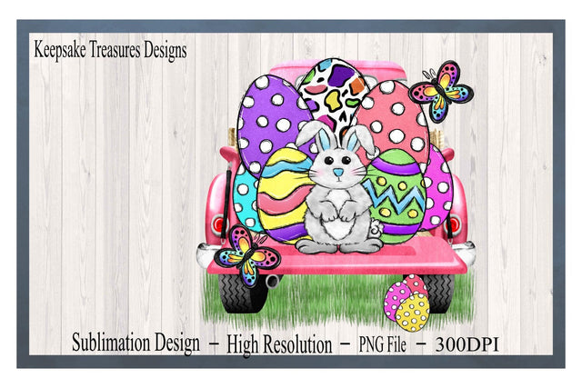 Spring Easter Truck, Hand Drawn Bunny, PNG for Sublimation, Pink Truck, T-Shirt Design, Sublimation Printable, Pillow Design, Easter Vintage Truck Sublimation Keepsake Treasures Designs LLC. 