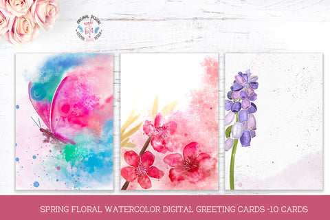 Spring Easter Watercolor Cards with Flowers SVG Graphic House Design 