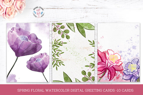 Spring Easter Watercolor Cards with Flowers SVG Graphic House Design 