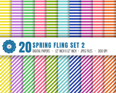 Spring Fling Digital Paper Set 2 - 20 Digital Papers in Spring Colors Digital Pattern Digital Clipart Deals 