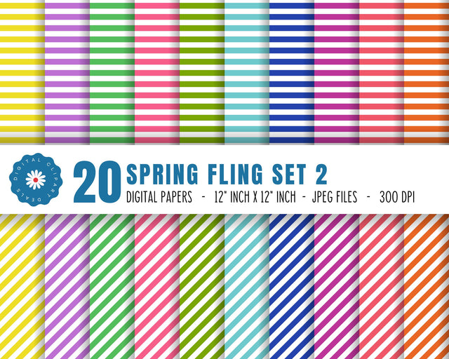Spring Fling Digital Paper Set 2 - 20 Digital Papers in Spring Colors Digital Pattern Digital Clipart Deals 