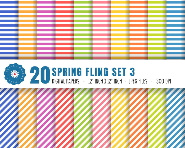 Spring Fling Digital Paper Set 3 - 20 Digital Papers in Spring Colors Digital Pattern Digital Clipart Deals 