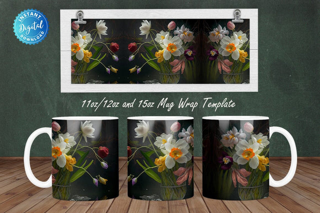 Spring Floral Flowers 11, 12 & 15 Oz Mug Sublimation Sublimation Regulrcrative 