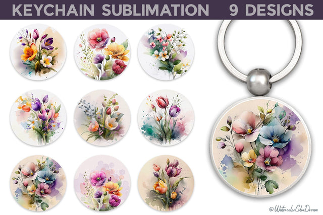 Spring Floral Keychain Bundle Sublimation WatercolorColorDream 