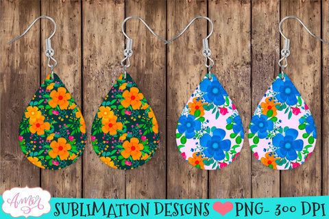 Spring floral Teardrop earring sublimation Bundle, 8 designs Sublimation Amorclipart 