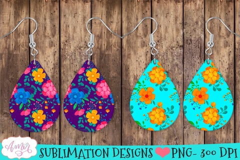 Spring floral Teardrop earring sublimation Bundle, 8 designs Sublimation Amorclipart 
