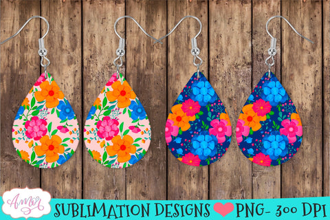 Spring floral Teardrop earring sublimation Bundle, 8 designs Sublimation Amorclipart 