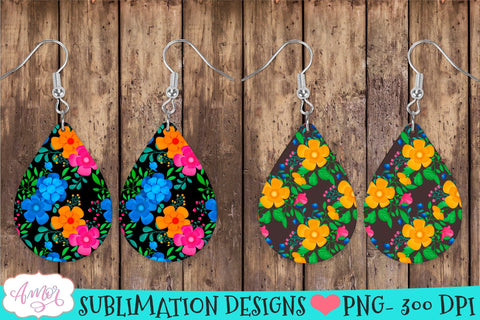 Spring floral Teardrop earring sublimation Bundle, 8 designs Sublimation Amorclipart 