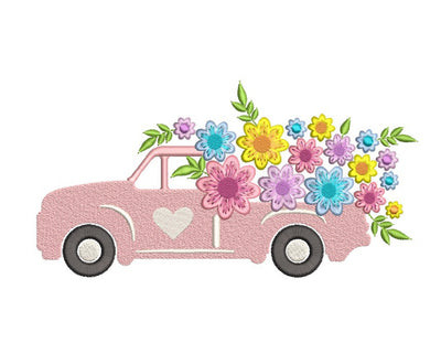 Spring Floral Truck Embroidery Design, 3 sizes Embroidery/Applique DESIGNS Nino Nadaraia 