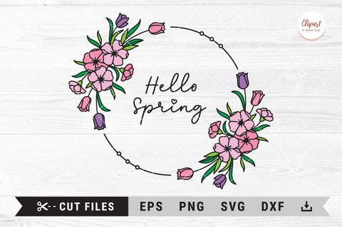 Spring floral wreath svg, Spring flowers monogram frame SVG, PNG, EPS, DXF, Cricut, Silhouette SVG ClipartMuchLove 
