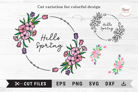 Spring floral wreath svg, Spring flowers monogram frame SVG, PNG, EPS, DXF, Cricut, Silhouette SVG ClipartMuchLove 