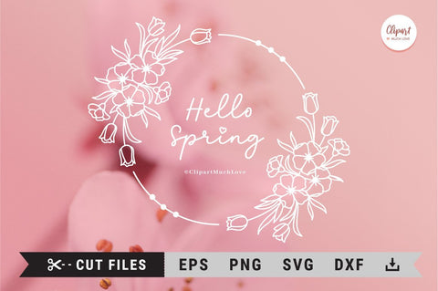 Spring floral wreath svg, Spring flowers monogram frame SVG, PNG, EPS, DXF, Cricut, Silhouette SVG ClipartMuchLove 