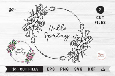 Spring floral wreath svg, Spring flowers monogram frame SVG, PNG, EPS, DXF, Cricut, Silhouette SVG ClipartMuchLove 